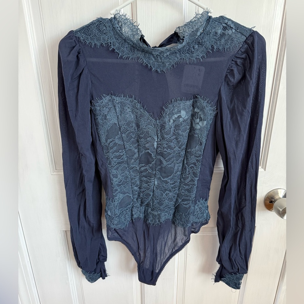NWT Intimately Free People Navy Blue Bodysuit Small Long Sleeve